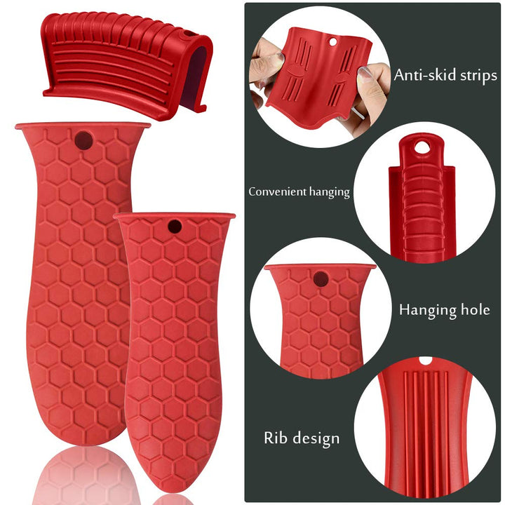 Silicone Hot Handle Holder, Heat Resistant Potholder Cookware Handle Cast Iron Skillets Handles Grip Covers for Cast Iron Skillet (Red)