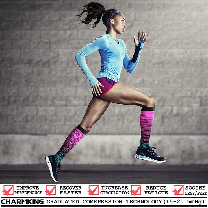 CHARMKING Compression Socks for Women & Men (8 Pairs) 15-20 mmHg Graduated Copper Support Socks are Best for Pregnant, Nurses - Boost Performance, Circulation, Knee High & Wide Calf (S/M, Multi 29)
