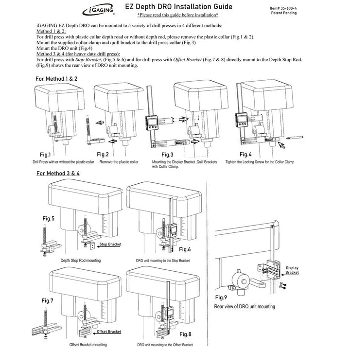 iGaging Drill Press Digital Readout DRO EZ-Depth