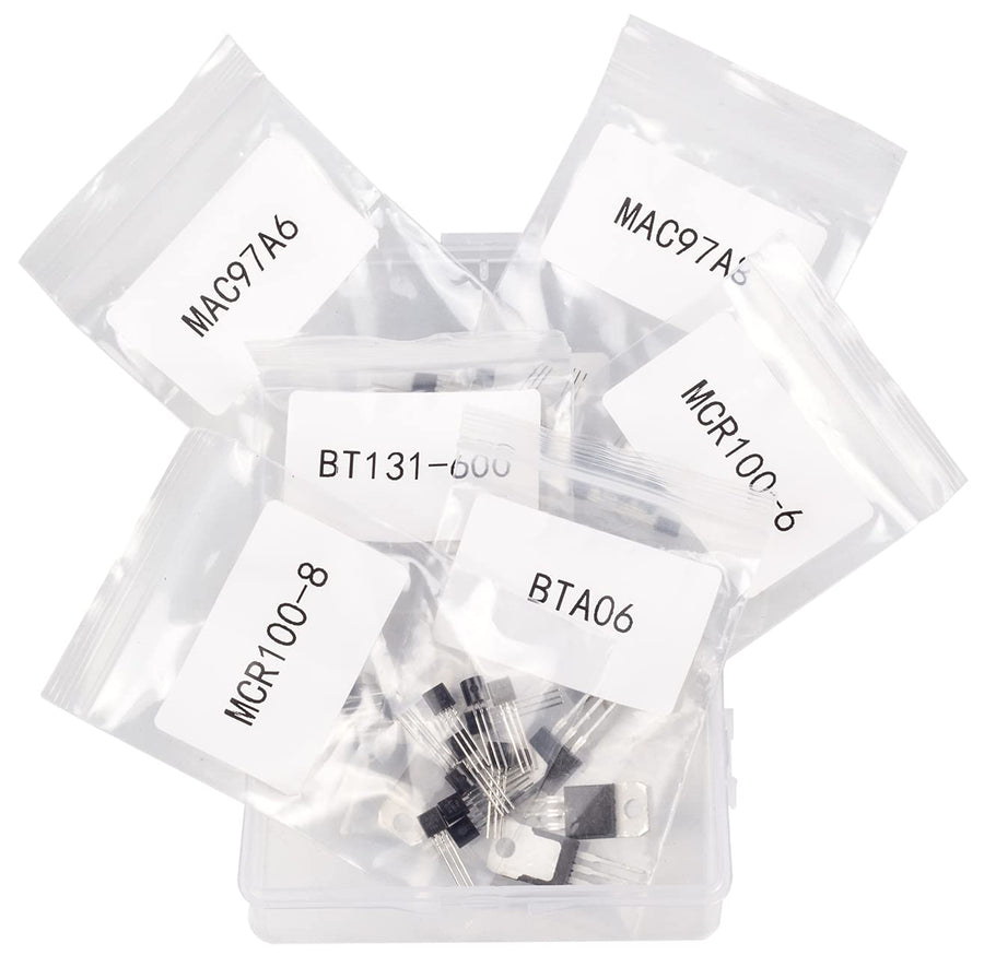 55 pcs Thyristor Assortment Kit Box, 6 Values, TO-92 BT131-600 MCR100-6 MCR 100-8 MAC97A6 MAC97A8, BTA06