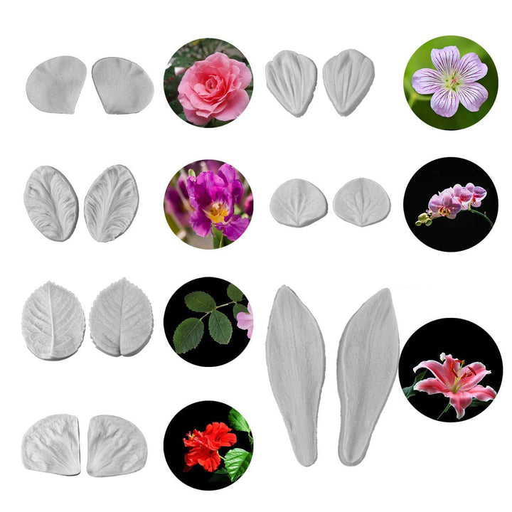 62pcs Gumpaste Flowers and Leaves Fondant Tool Leaf Tool Kit Gum Paste Flower Cutter Set Stainless Steel Flower Cutter Silicone Molds Foam Pad Veining Board Ball Tools Modelling Tools Brushes