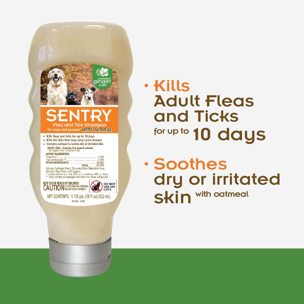 SENTRY Oatmeal Flea and Tick Shampoo for Dogs, Rid Your Dog of Fleas, Ticks, and Other Pests, Hawaiian Ginger Scent, 18 oz