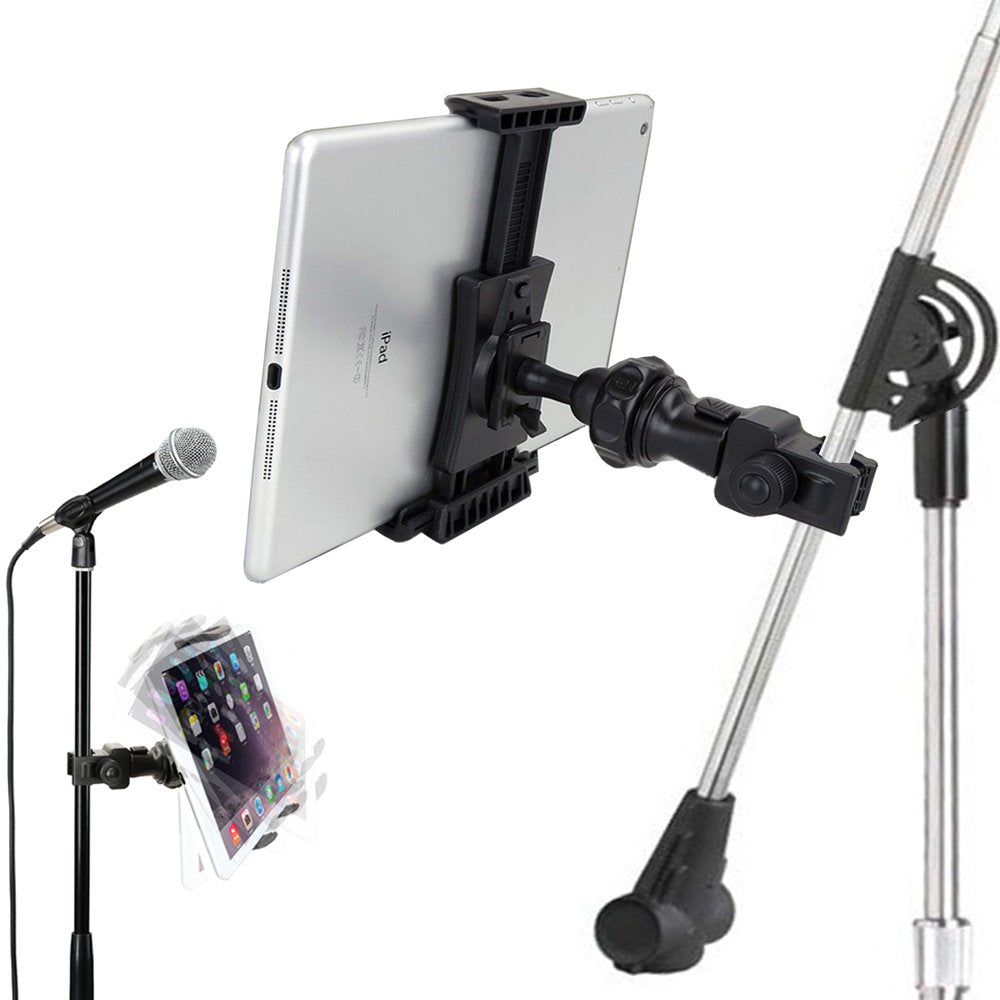 QuickLock Microphone Music Mic Stand Pole bar Mount for Apple ipad Pro Air Mini Galaxy Tab S24 S23 iPhone 15 16 Pro MAX Plus *use with All 7-12 Tablet &amp; Smartphones