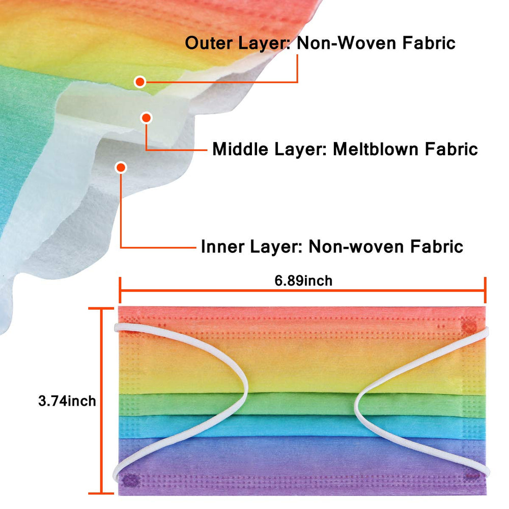 DIOLV 50Pcs Rainbow Printed Disposable Face Masks for A