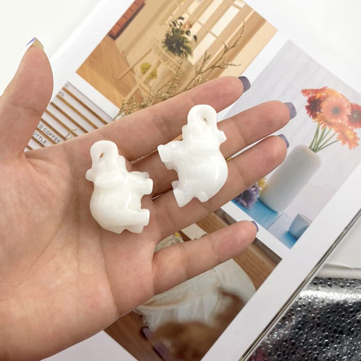 White Jade Elephant Figurines Hand Carved Pocket Statue Healing Crystals Good Luck for Home Decor 1.5 inches