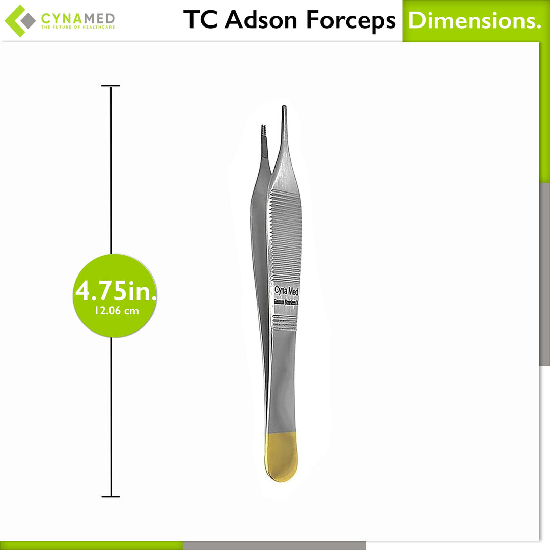 T/C Adson Plastic Surgery Forceps 4.75 Straight Fine Point with Tungsten Carbide Inserts Surgical Veterinary Instruments with Gold Handle (9X9 Teeth, Adson Brown Forceps, TC)
