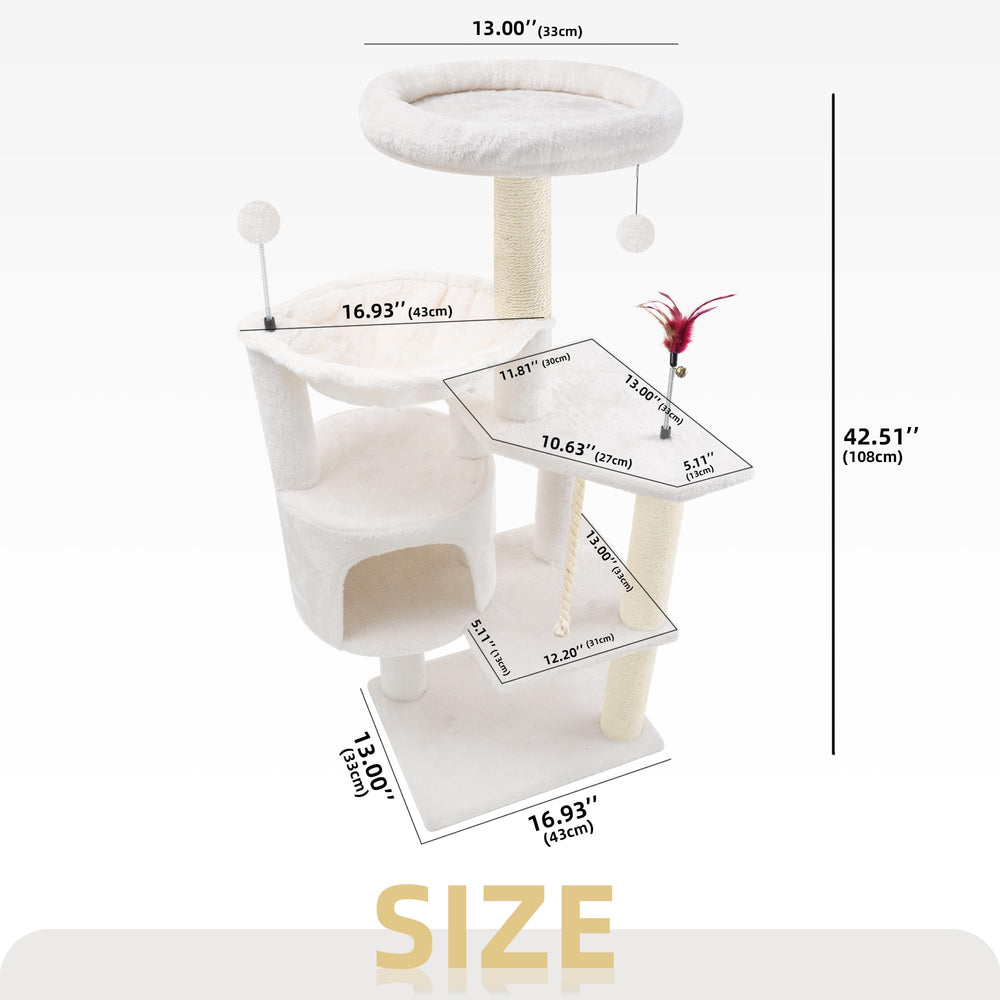 TINWEIUS Multifunctional Cat Tree for Indor Cats, Cat Tower with Cozy Condo, Perches, Scratching Posts and Hanging Rope, Grey