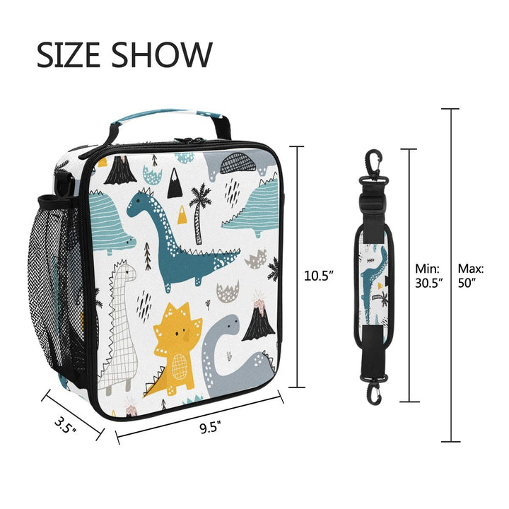 Childish Cute Dinosaur School Lunchbox for Boys Girls,Insulated Lunch Tote Bag with Adjustable Strap,Leakproof and Durable Lunch Cooler for Work Office