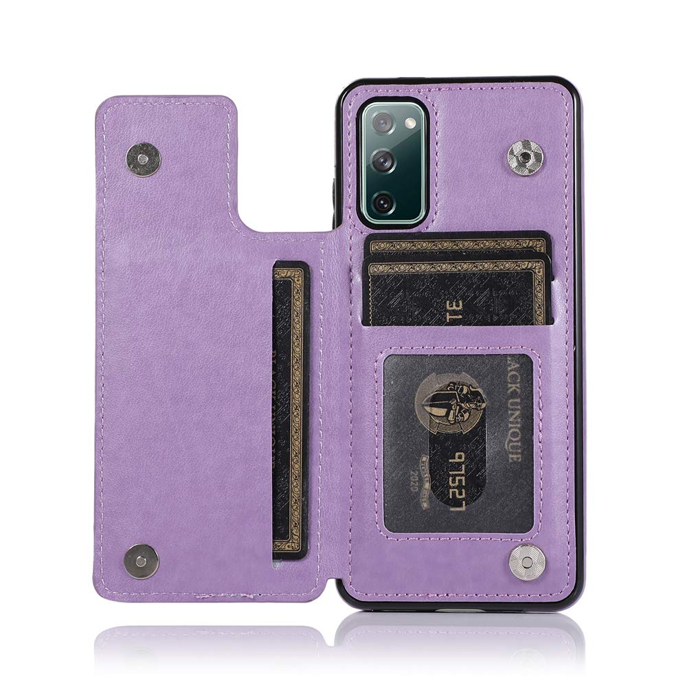 Phone Case for Samsung Galaxy S20 FE 5G/S20 Fan Edition with Tempered Glass Screen Protector Card Holder Wallet Cover Stand Flip Leather Cell Accessories Glaxay S20FE S 20FE FEcases 2020 Women Purple