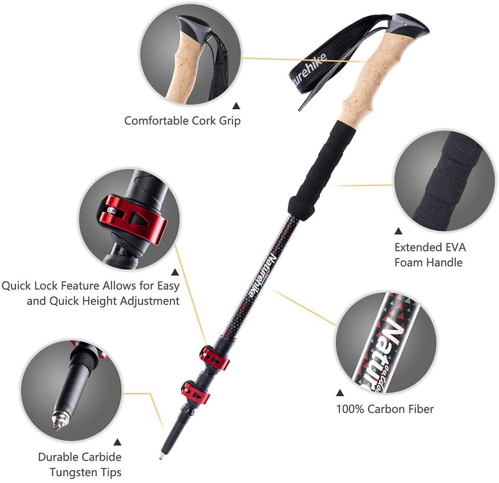 Ultralight Trekking Poles, 100% 3K Carbon Fiber, Collapsible Hiking Poles, Telescopic Adjustable Walking Sticks for Backpacking Camping, Quick Locking, Carry Bag and Accessories Included