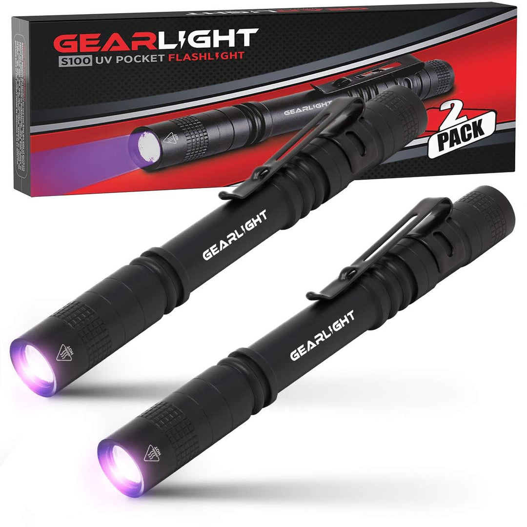 UV Black Light Flashlight S100 [2 Pack] - Mini Blacklight Ultraviolet Pen Lights for Leak and Hotel Inspection - Pet Urine, Bed Bug, Scorpion, Stain, and Dye Detector