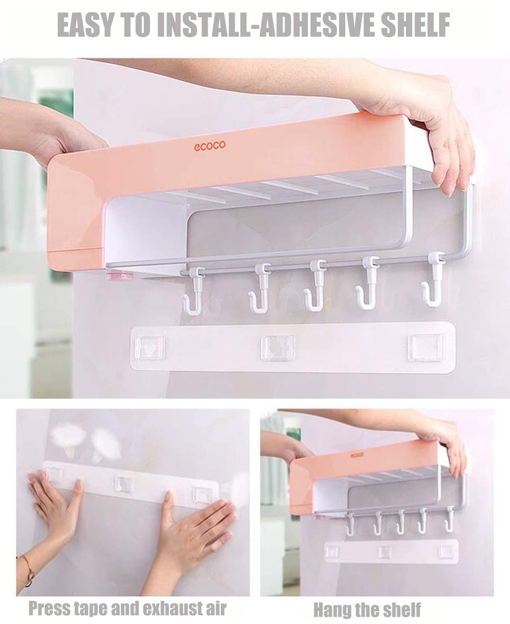 Adhesive Bathroom Shelf Storage Organizer Wall Mount No Drilling Shower Shelf Kitchen Storage Basket Rack Shelves Shower Caddy Pink