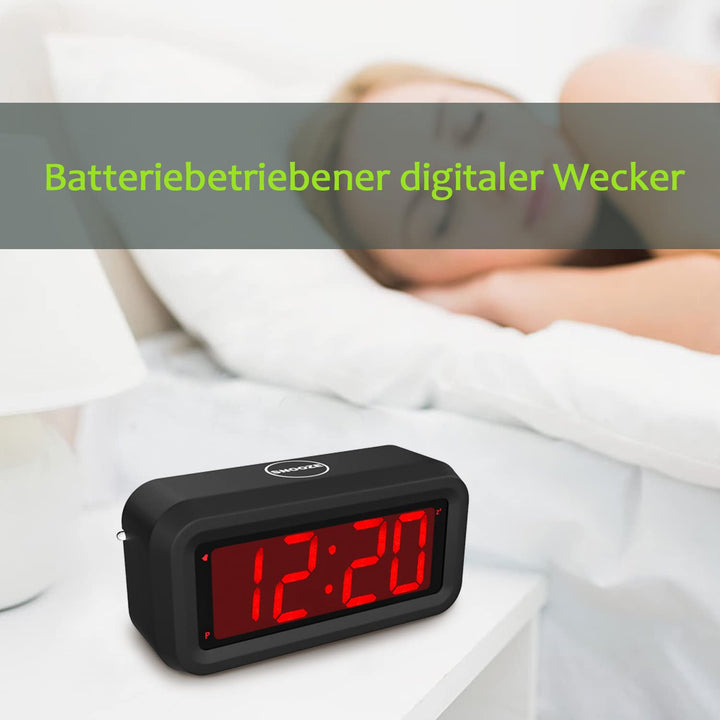 Digital Alarm Clock, Small Wall Clock, Battery Operated, 1.2 LED Large Display, 2-Level Brightness Dimmer, 12/24Hr, Snooze, 4 PCS AA Batteries Last More Than 1 Year, for Bedroom/Desk