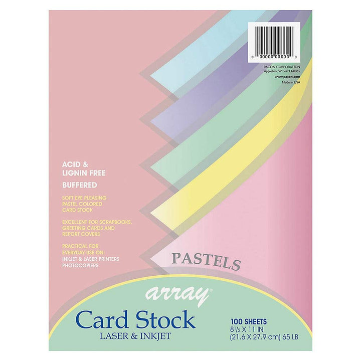 Card Stock, 8 1/2 inches x 11 Inches, Pastel Assortment, 100 Sheets (101315)