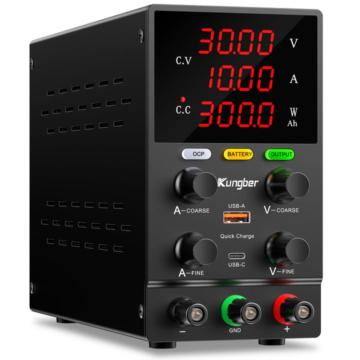 DC Power Supply Variable, 30V 10A Adjustable Switching Regulated DC Bench Power Supply with Intelligent Charging Mode, 18W USB Interface, Precision Encoder Knob (Black)