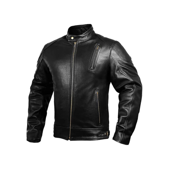 Leather Motorcycle Jacket with Armor for Men, Cafe Racer Genuine Leather Jacket for Weather Resistant Enduro Motocross, Motorbike Riding, Easy Adjust Men&#39;s Motorcycle Jacket, Medium