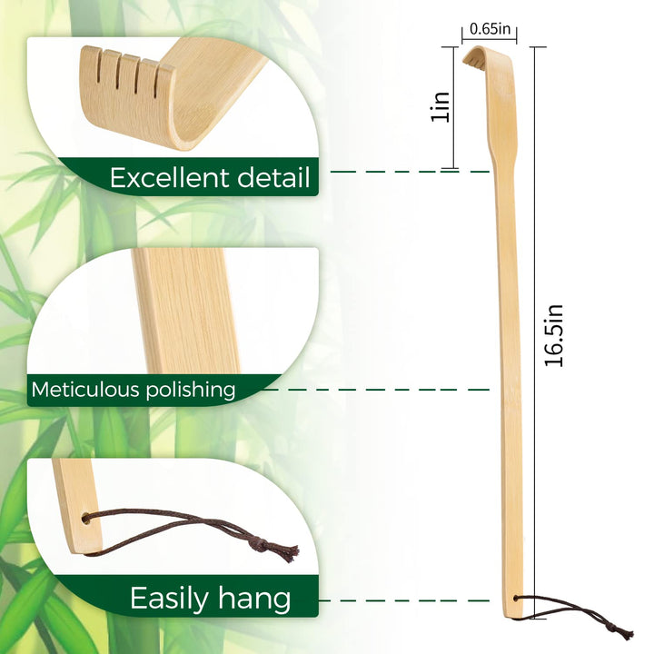 Renook Bamboo Wooden Back Scratchers, 17in, Pack of 5, 