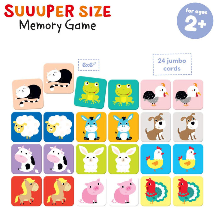 Suuuper Size Memory Matching Kids Game - includes 24 Extra-Large 6” x 6” Cards - Match The Animals or Use as Flashcards - for Toddlers, Boys &amp; Girls, ages 2-4 years