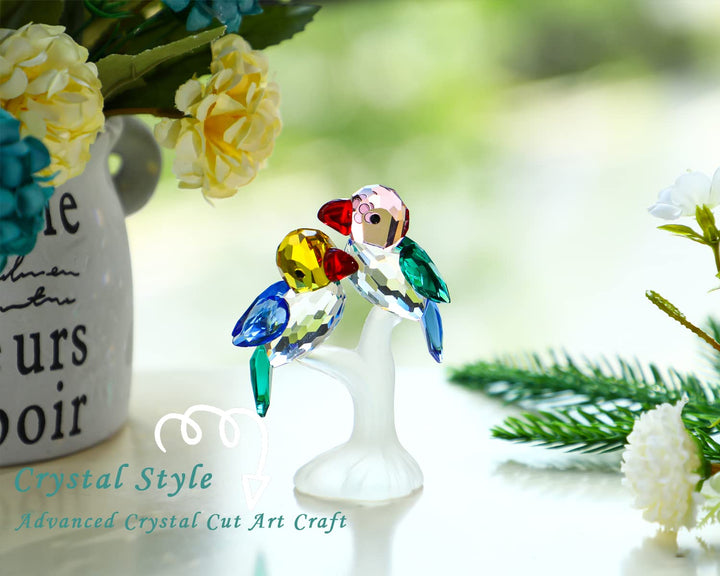 H&D HYALINE & DORA Set 2 Crystal Cut Bird of Happiness Collectible Figurines Glass Animal Figurine for Table Home Decoration