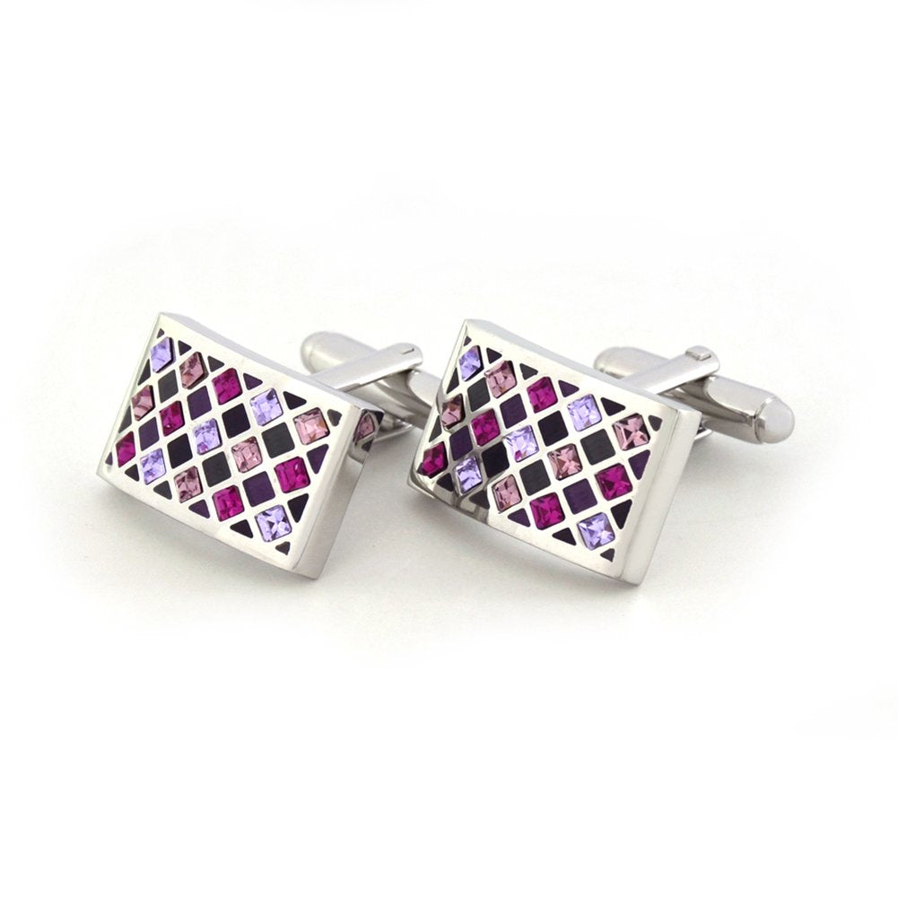 Elegant Crystal Cufflinks Purple Glimmering Cuff Links Set Wedding Christmas Business Party French Shirt Accessories Gifts for Him Husband Groom Best Man