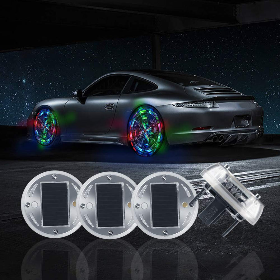 Car Tire Wheel Lights,4PCS Solar Energy Car Wheel Hub Lamp LED Tire Lights with Motion Sensors Colorful Decorative Lights Waterproof LED Wheel Lights for Cars Auto Motorcycles Bicycles