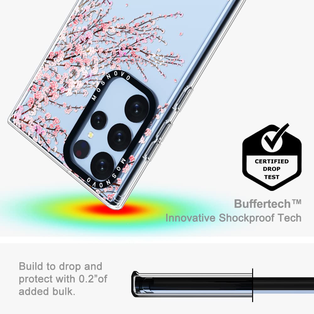 Case for Samsung Galaxy S22 Ultra, [Buffertech 6.6ft Military-Grade Drop Protection] [Anti Peel Off Tech] Clear TPU Bumper Phone Case Cover Design - Black Purple Flower