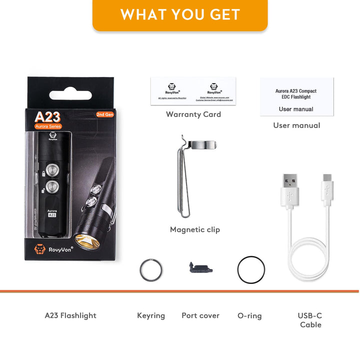 Aurora A23 1000 Lumens EDC Flashlight, USB C Rechargeable High Lumens Flashlight, IPX8 Waterproof Compact Pocket Flashlight with Magnetic Two-Way Clip Included (Black)