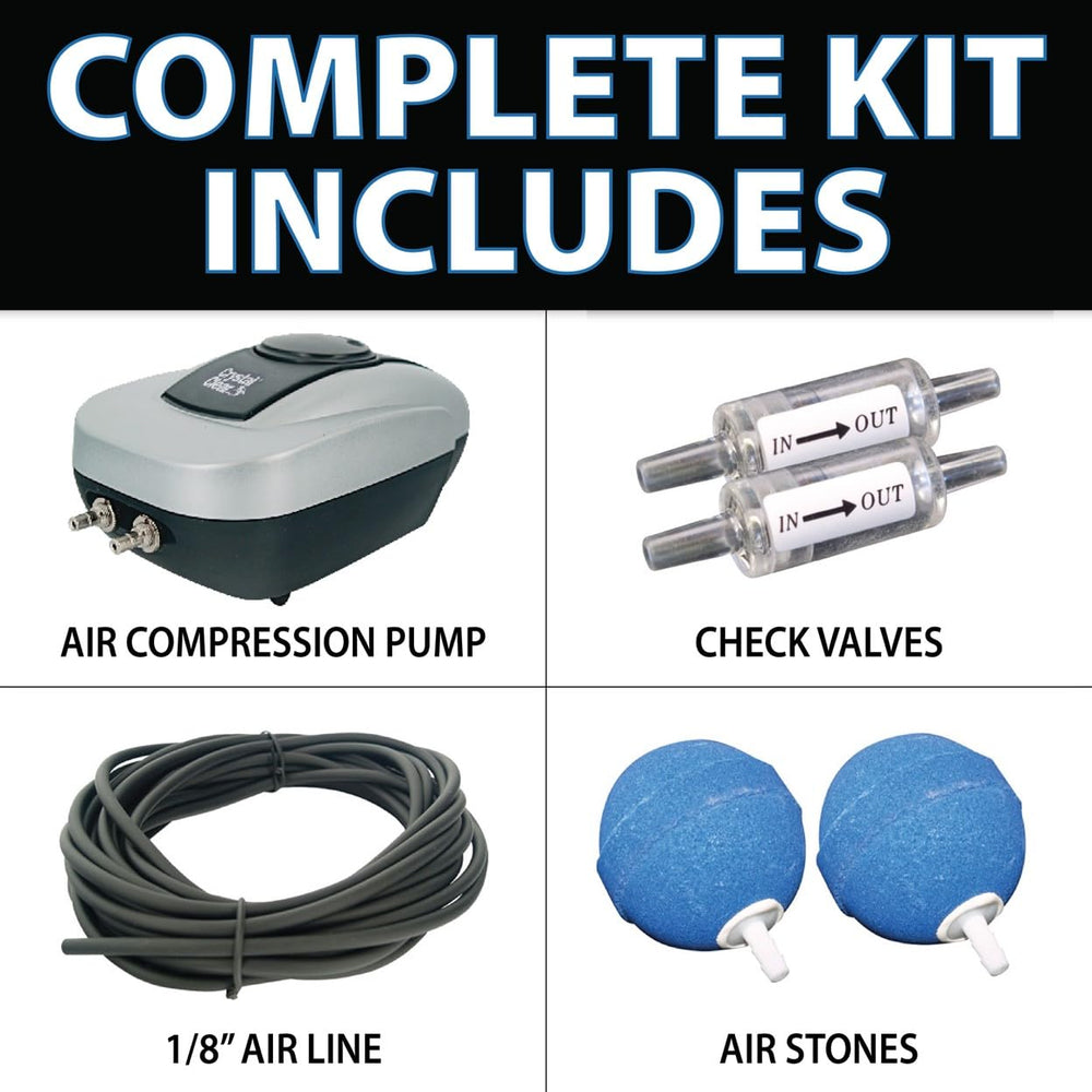 PondAir 2, Complete Aeration Kit, Whisper Quiet Water Garden Oxygenation Bubbler System Adds Oxygen to Koi & Fish Ponds, Outdoor Aerator Compressor Pump, Tubing & 2 Air Submersible Stone