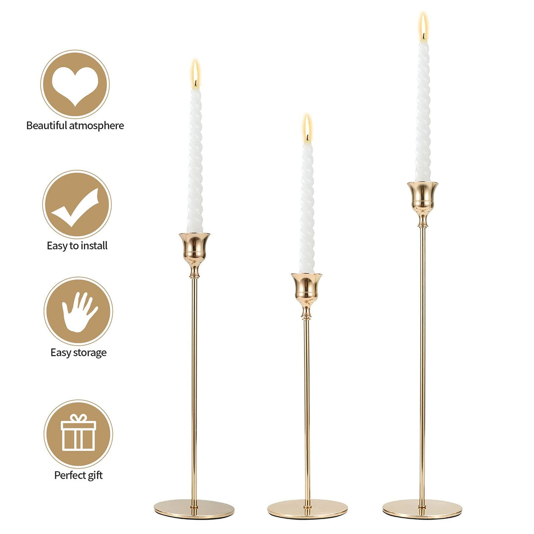 Creatyi 6 PCS Candle Holders Candlestick Holders Decorative Candlestick Holder Taper Candle Holder for Wedding, Dinning, Party,Home Decor,Birthday (Long Set,Gold)