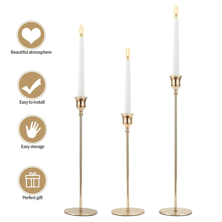 Creatyi 6 PCS Candle Holders Candlestick Holders Decorative Candlestick Holder Taper Candle Holder for Wedding, Dinning, Party,Home Decor,Birthday (Long Set,Gold)