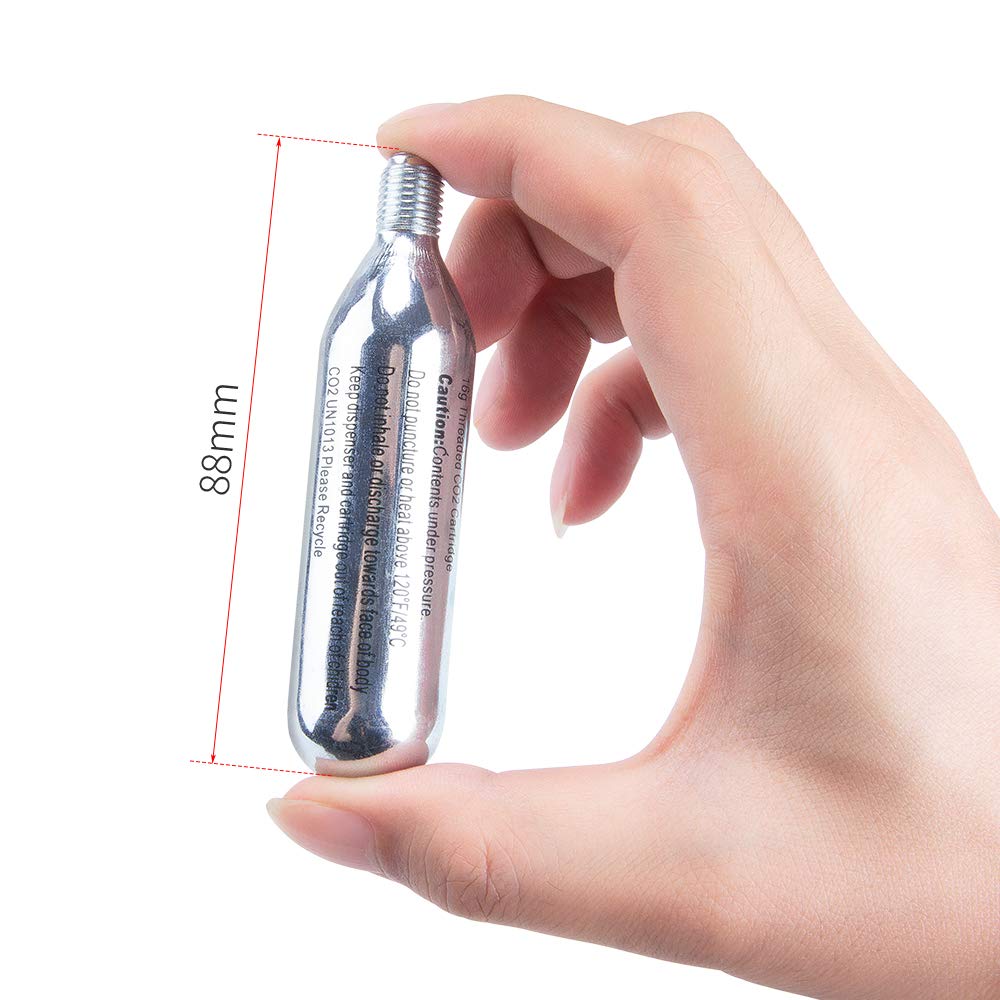 16g/25g Threaded CO2 Cartridges for Bike Tires - Cartridge for CO2 Inflator with Threaded Connection, CO2 Pump for Road and Mountain Bikes