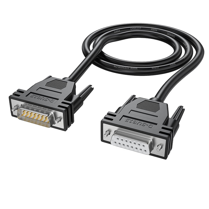 DB15 Cabel Male to Female Double Shielded 5ft/1.5M,DB 15 Extension Cable Black, 26awg Tinned Copper D-SUB 15 pin Serial Cable Straight Through Cord for CNC, UPS, PLC, Servo Driver