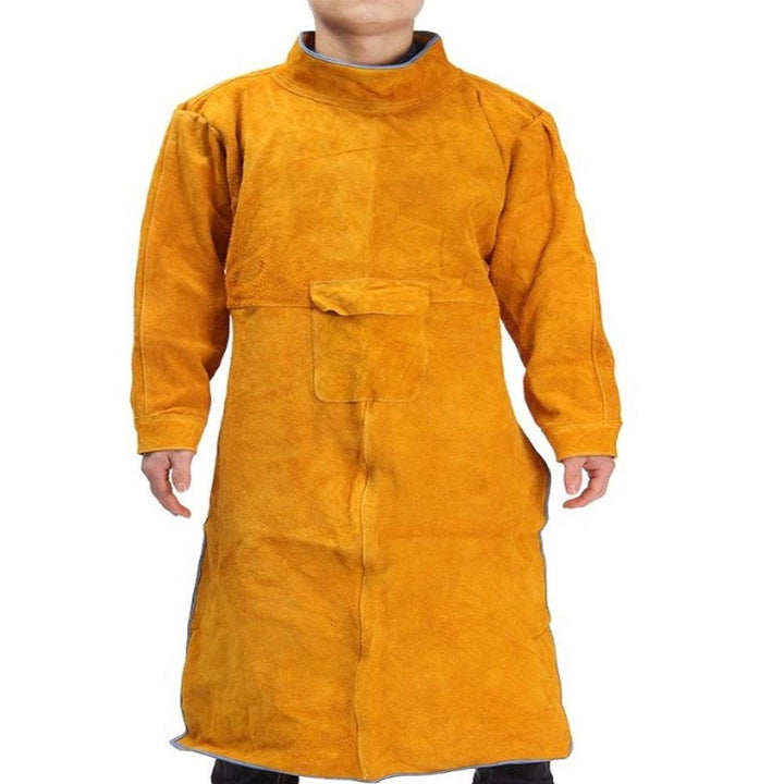Leather Welding Apron with Sleeve,Heavy Duty Welding Jacket,Heat Flame Resistant Weld Coat for Men Women,L