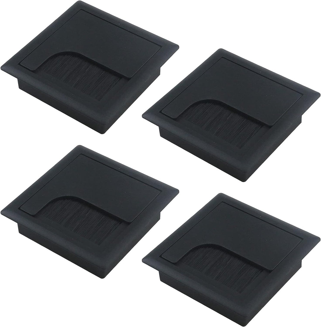 4Pcs Square Cable Hole Cover ABS Desk Grommet 3.15 x 3.15 Wire Organizer Black Desk Cord Cable Hole Cover Grommet with Brush for Computer Desk Table