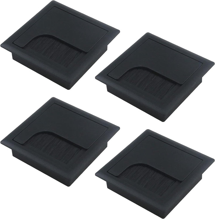 4Pcs Square Cable Hole Cover ABS Desk Grommet 3.15 x 3.15 Wire Organizer Black Desk Cord Cable Hole Cover Grommet with Brush for Computer Desk Table