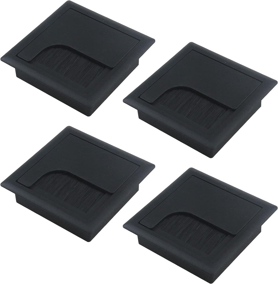 4Pcs Square Cable Hole Cover ABS Desk Grommet 3.15 x 3.15 Wire Organizer Black Desk Cord Cable Hole Cover Grommet with Brush for Computer Desk Table