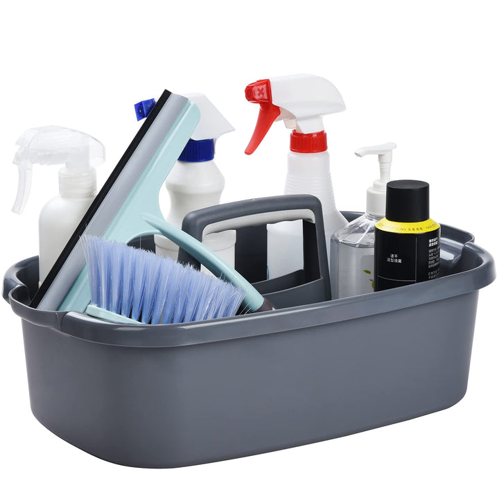 Large Cleaning Caddy with Handle, Cleaning Tool Storage Basket Organizer, Sturdy Pail Bucket Organizer, Household Bucket for Cleaning Supplies - Gray