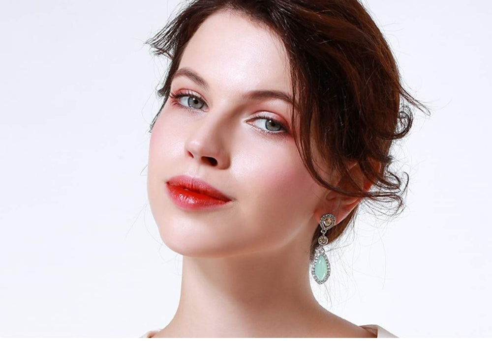 NorthStar Pearls and Jewelry: Statement Hang Drop Earrings for Adults, Bohemian Style in Silver-tone color. Shiny Blue Resin Fashion Tear Drop Earrings.