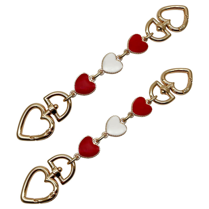 2Pcs Bag Straps Extender,Purse Heart Shape Chain Strap Extender,for Crossbody Handle Shoulder Bag Ect(Red White Red)