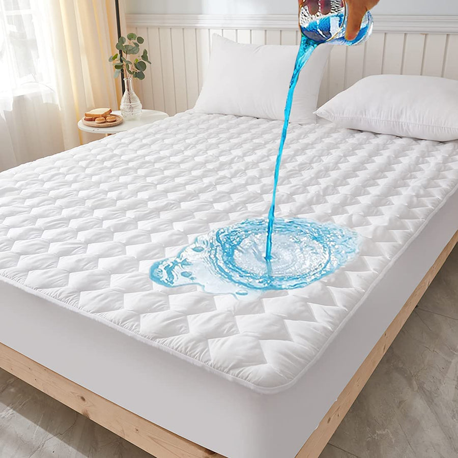 Waterproof Mattress Pad, Full Size Quilted Fitted Mattress Pad, 100% Waterproof Breathable Soft Mattress Protector Stretches up to 8-18 inches, Cooling Mattress Topper for Full Size Bed