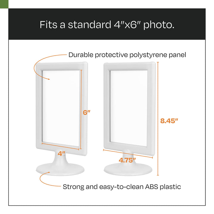 Double Sided Standing Picture Frames - (White, 4 count) 4x6 Inch Pedestal Photo Frame with Inserts and Base - 2 Sided Frame for Vertical Display