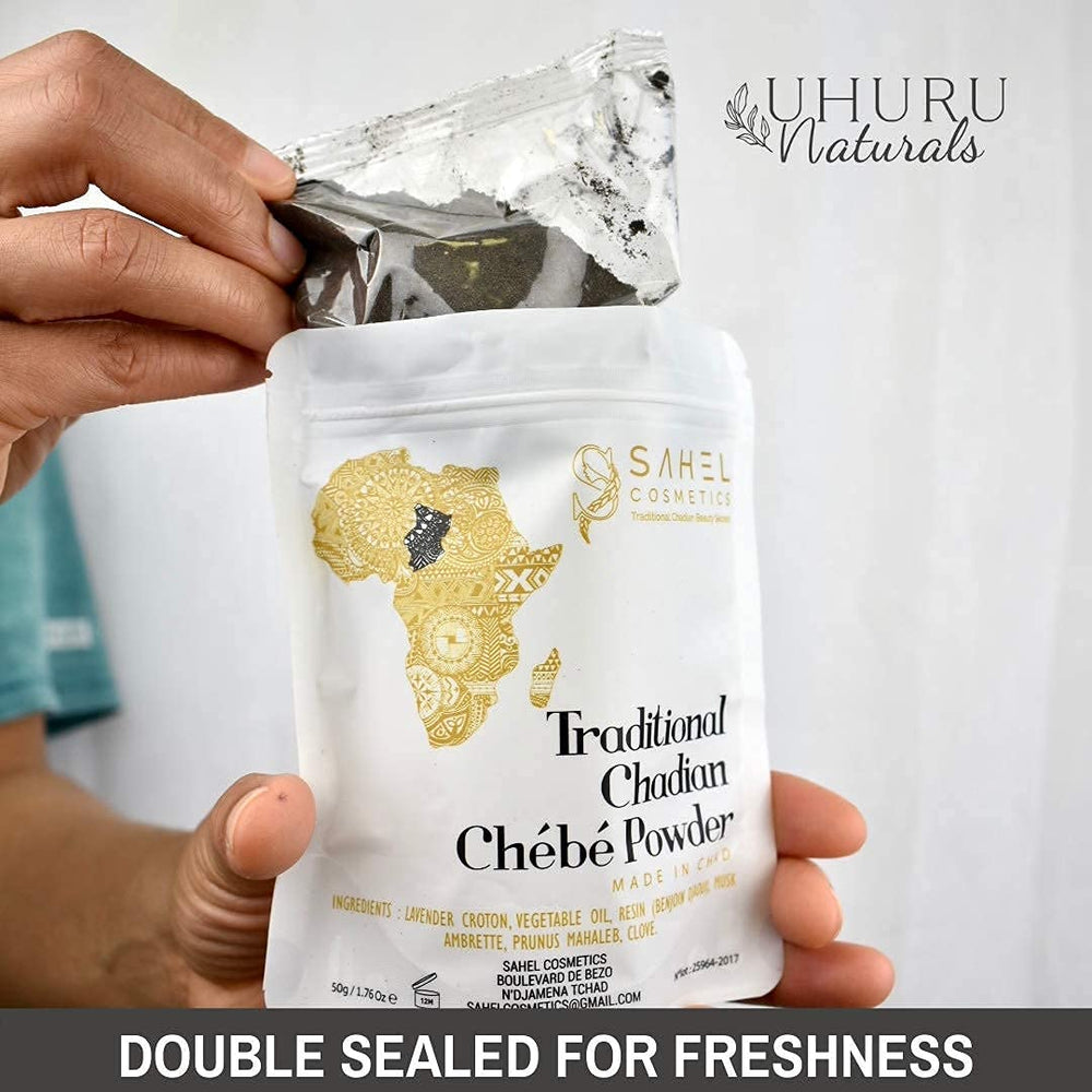 Sahel Cosmetics Chebe Powder (50 Grams) - All-Natural Ingredients Promotes Hair Growth Helps Prevent Breakage Formulated for Kinky Hair Available in 4 Sizes