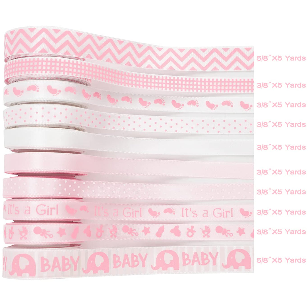 HUIHUANG Baby Pink Ribbon for Baby Shower Its Girl Pink