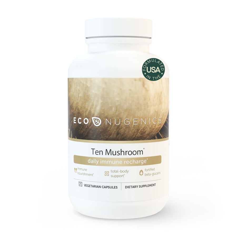 Ten Mushroom Supplement: Daily Immune Support, 120 Capsules – Lion’s Mane, Reishi, Cordyceps, Turkey Tail, Maitake, Shiitake – Energy, Gut Health, Liver, Kidney & Nootropic Brain Support
