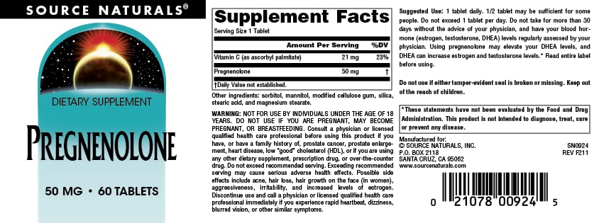 Source Naturals Pregnenolone* 50mg - 60 Tablets