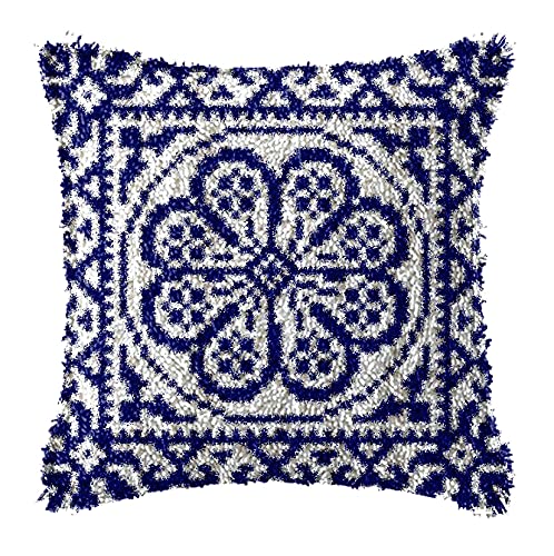 Latch Hook Kits for DIY Throw Pillow Cover,Carpet Pattern Needlework Cushion Cover Hand Craft Crochet for Great Family 17X17inch
