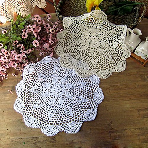 New Handmade Crochet Lace Round Placemat Doilies Doily,24 Inch,Beige