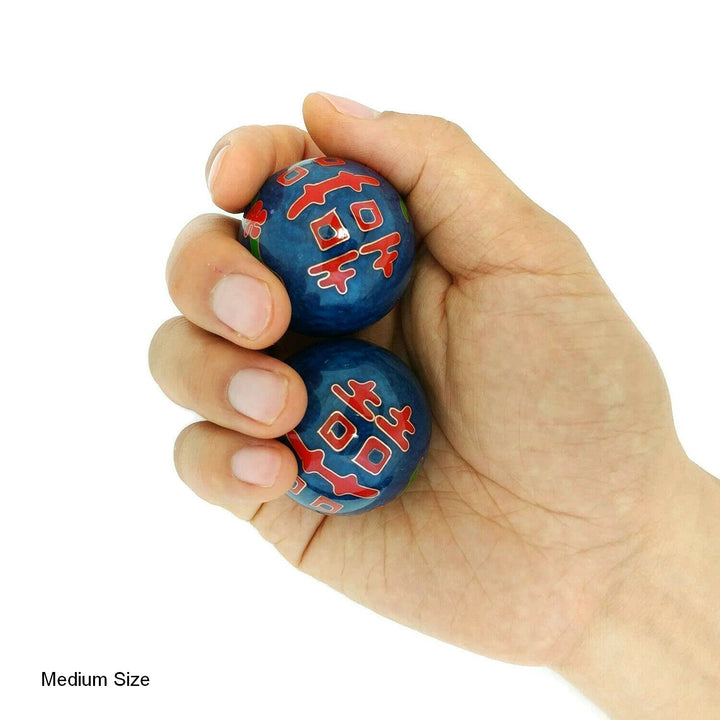 Double Happiness Baoding Balls with Bamboo Stand (Medium 1.6 Inch)