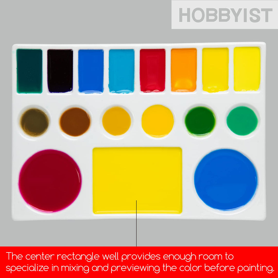 Ceramic Watercolor Palette,17-Well White Porcelain Mixing Tray Artist Painting Palette, Rectangle Painting Tray Palettes for Watercolor Gouache Acrylic Painting 9 x 6.5
