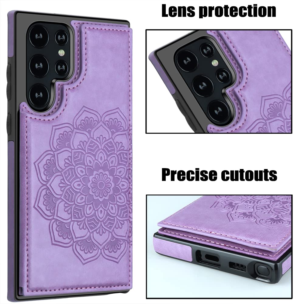 MMHUO for Samsung S22 Ultra Case with Card Holder,Flowe